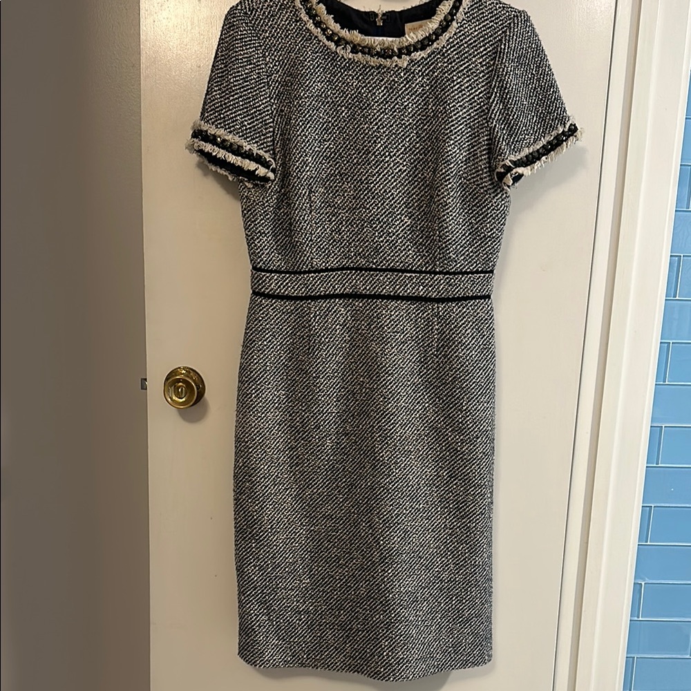 Tory Burch Gray Midi Sheath Dress with Puff Sleeves for Work